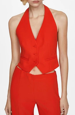 MANGO Crop Halter Vest Coral Red at Nordstrom,