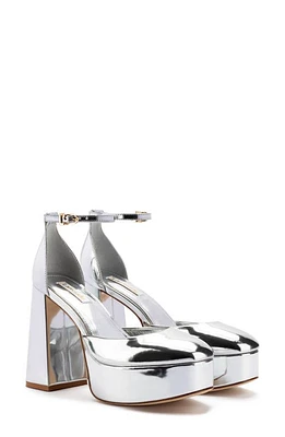 Larroudé Ari Ankle Strap Platform Pump Silver at Nordstrom,