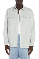 Bottega Veneta Check Print Leather Snap-Up Western Shirt White/Grey/Mint at Nordstrom, Us