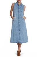 Wash Lab Denim Sleeveless Shirtdress Blue at Nordstrom,