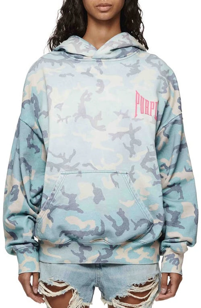 PURPLE BRAND Camo Print Cotton Hoodie Blue Multi at Nordstrom,