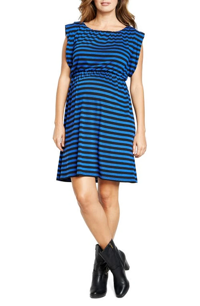 Maternal America Maternity Printed Tunic Dress Blue Stripes at Nordstrom,