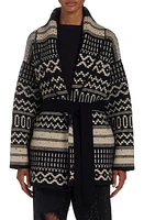 Golden Goose Studded Nordic Jacquard Wool Wrap Cardigan Black/Ecru at Nordstrom,