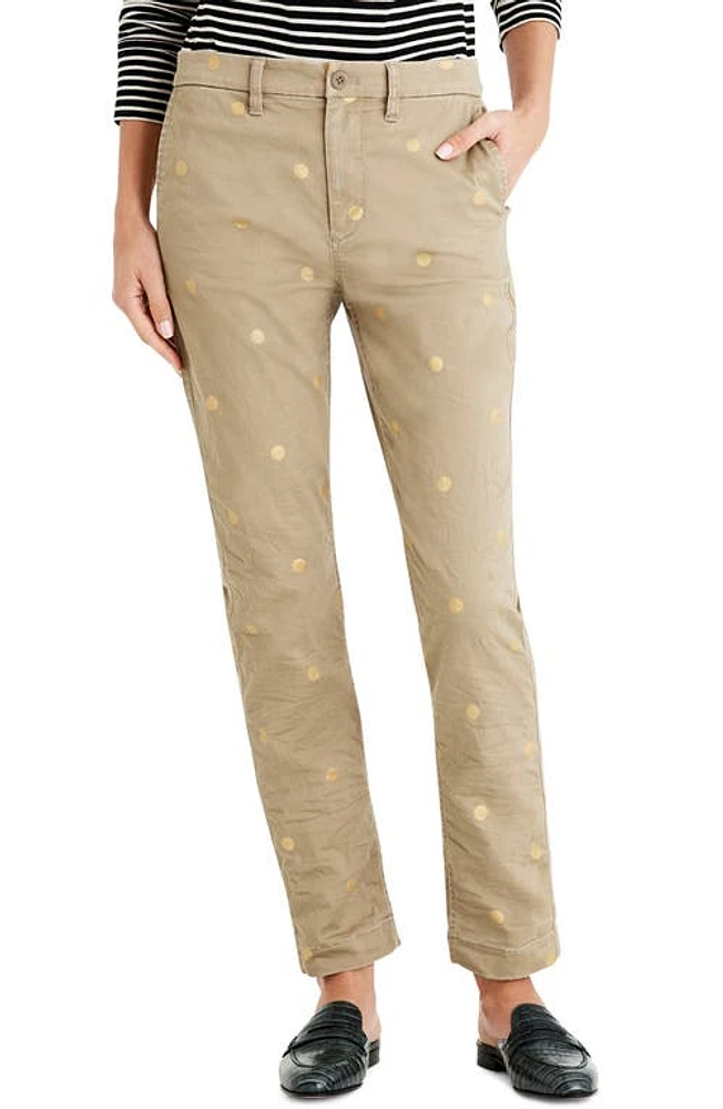 J. Crew High Rise Slim Boy Chino Pants in Metallic Dot in Khaki at Nordstrom, Size 28