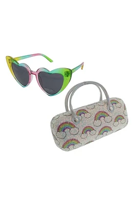 Capelli New York Kids' Heart Sunglasses & Glitter Rainbow Case Set in White Combo at Nordstrom