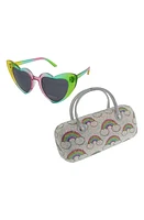 Capelli New York Kids' Heart Sunglasses & Glitter Rainbow Case Set in White Combo at Nordstrom