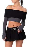 EDIKTED Alma Off the Shoulder Mixed Media Crop Top Gray at Nordstrom,