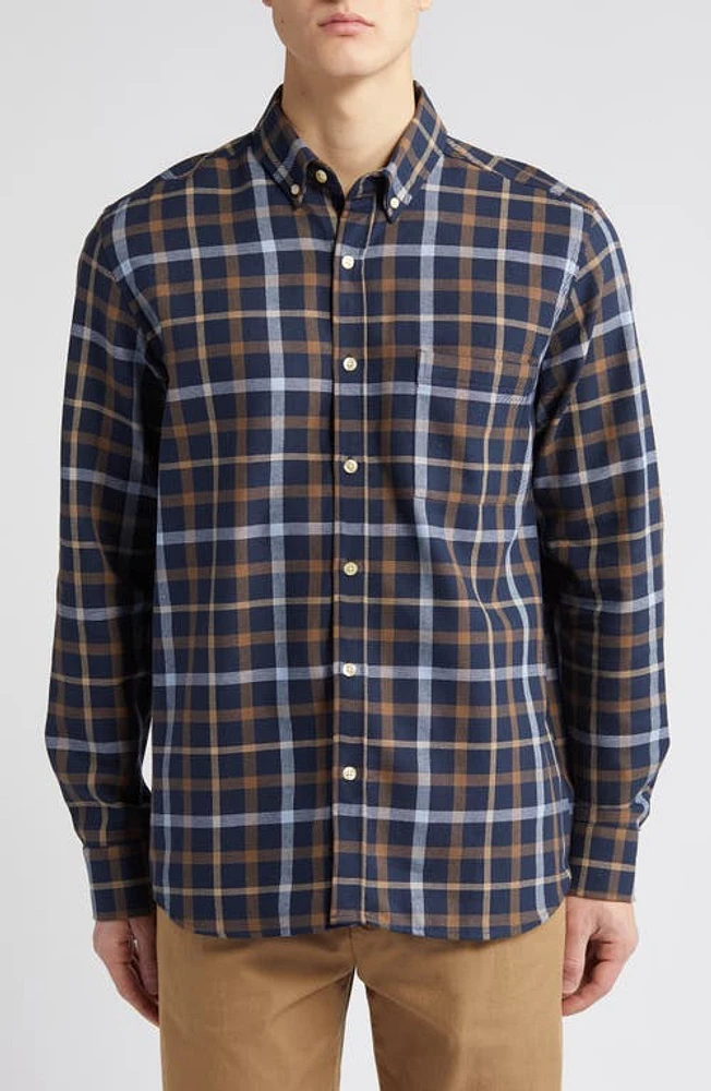 FORET Grip Check Organic Cotton Flannel Button-Down Shirt Navy at Nordstrom,