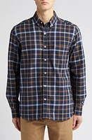 FORET Grip Check Organic Cotton Flannel Button-Down Shirt Navy at Nordstrom,