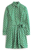 Boden Amy Tie Belt Long Sleeve Cotton Shirtdress in Green Diamond at Nordstrom, Size 16