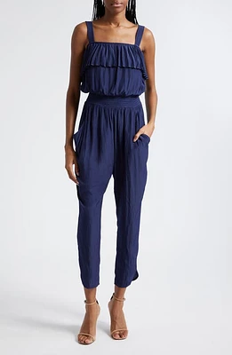 Ramy Brook Shay Ruffle Sleeveless Jumpsuit Spring Navy at Nordstrom,