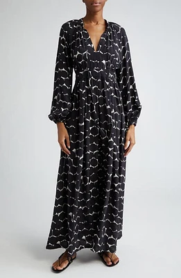 Max Mara Urbania Dot Print Long Sleeve Silk Maxi Dress Black White at Nordstrom,