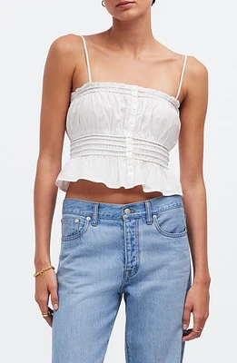 Madewell Smocked Button Front Camisole in Eyelet White at Nordstrom, Size Xx-Large