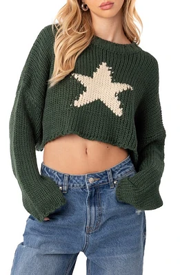 EDIKTED Mega Star Intarsia Crop Sweater Green at Nordstrom,