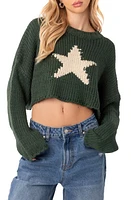 EDIKTED Mega Star Intarsia Crop Sweater Green at Nordstrom,