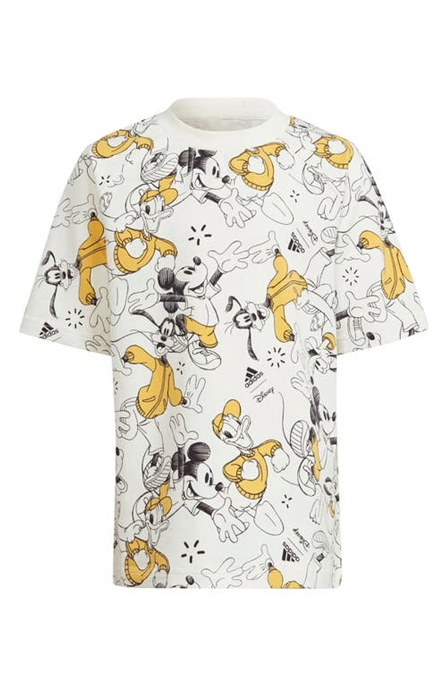 adidas x Disney Kids' Mickey & Friends T-Shirt in Off White/Yellow/Black at Nordstrom, Size Xs