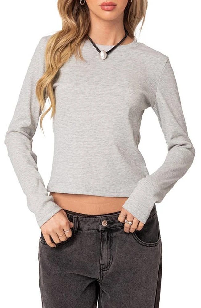 EDIKTED Marny Crop Waffle Top Gray Melange at Nordstrom,