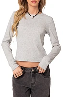 EDIKTED Marny Crop Waffle Top Gray Melange at Nordstrom,