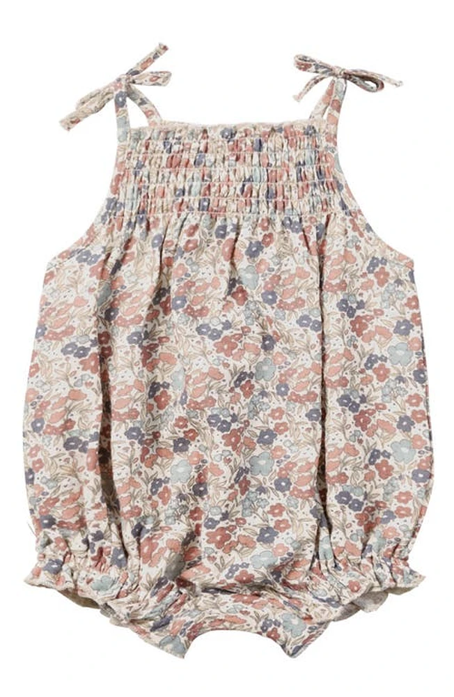 QUINCY MAE Betty Floral Smocked Organic Cotton Bubble Romper Bloom at Nordstrom,