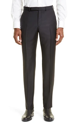 ZEGNA Flat Front Slim Fit Wool Pants Blk Sld at Nordstrom, Us