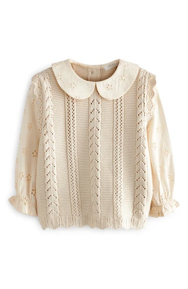 NEXT Kids' Mix Media Pointelle & Eyelet Cotton Sweater Ivory at Nordstrom,