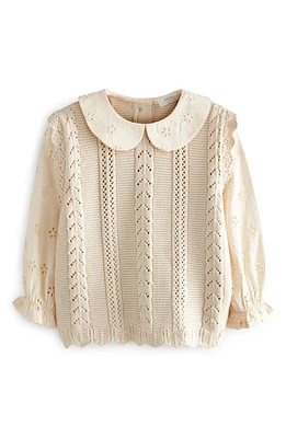 NEXT Kids' Mix Media Pointelle & Eyelet Cotton Sweater Ivory at Nordstrom,