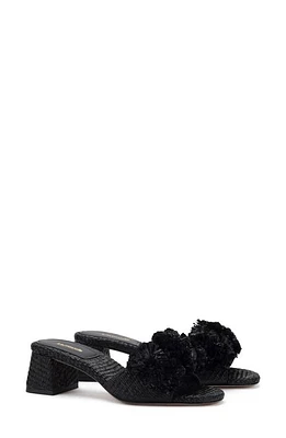 Larroudé Brigitte Pompom Raffia Slide Sandal Black at Nordstrom,