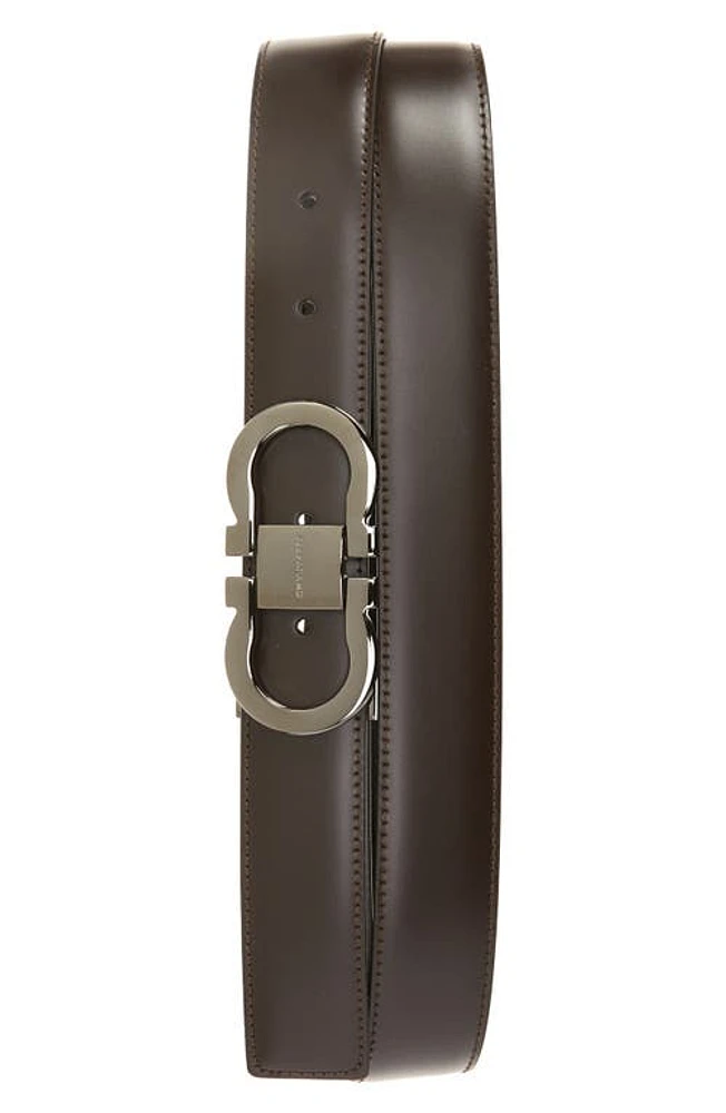 FERRAGAMO Double Gancio Calfskin Leather Belt Hickory Nero at Nordstrom, Eu