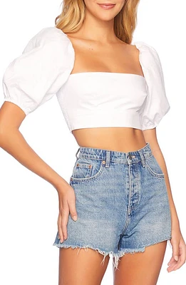 Susana Monaco Puff Sleeve Cotton Poplin Crop Top Sugar at Nordstrom,