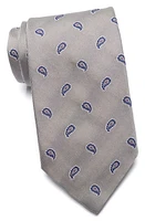 David Donahue Neat Stripe Paisley Silk & Cotton Tie in Gray at Nordstrom