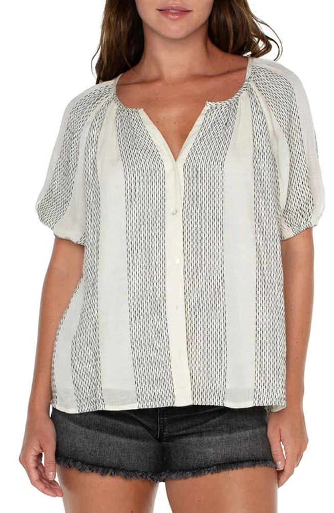 Liverpool Los Angeles Stripe Puff Sleeve Button-Up Top Vintage White Black at Nordstrom,