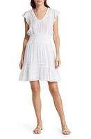 Rails Tara Flutter Sleeve Linen Blend Dress White Lace Detail at Nordstrom,