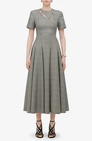 Alexander McQueen Prince of Wales Slashed Wool Midi Dress Black/Ivory at Nordstrom, Us