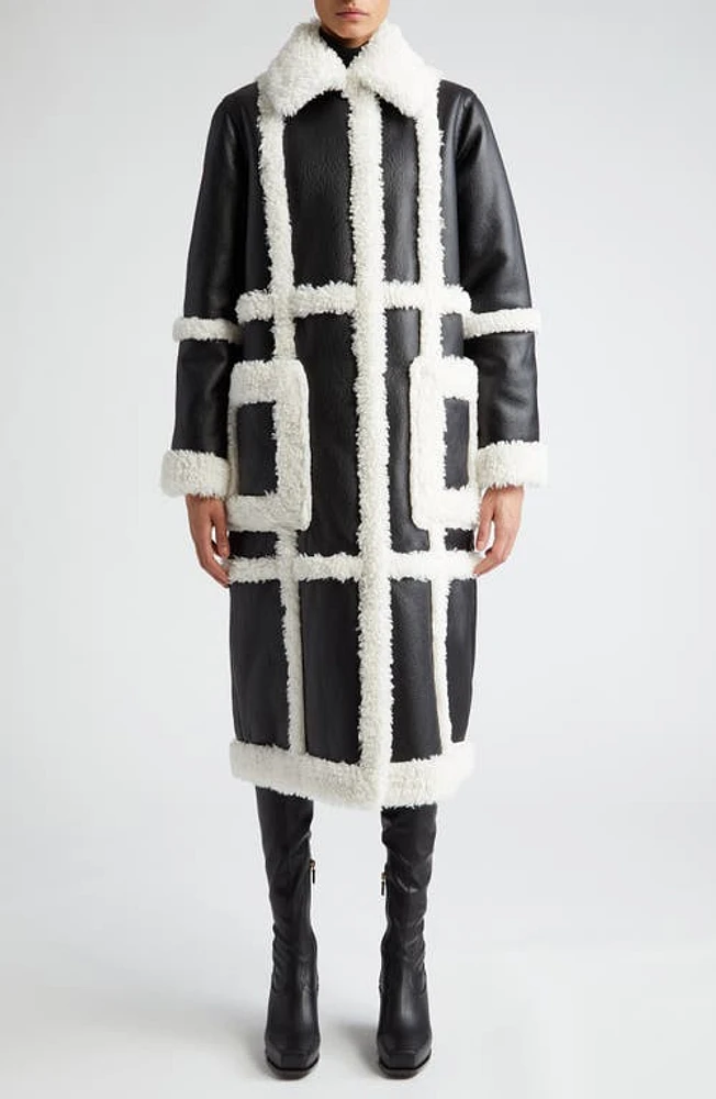 Stand Studio Patrice Faux Leather Coat with Shearling Trim Black/Off White at Nordstrom, Us