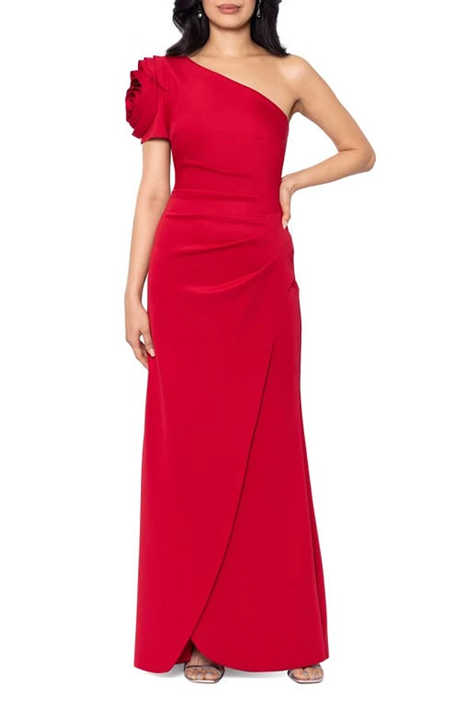 Xscape Evenings Rosette Detail One-Shoulder Gown at Nordstrom,