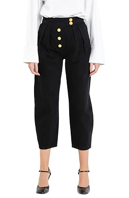 English Factory Premium Pleated Crop Wide Leg Denim Trousers at Nordstrom,