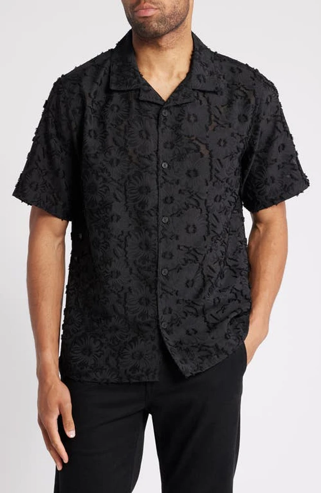 Wax London Didcot Floral Sheer Camp Shirt Black at Nordstrom,