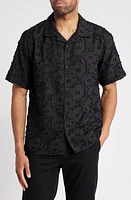 Wax London Didcot Floral Sheer Camp Shirt Black at Nordstrom,