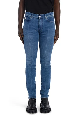 Versace Taylor Fit Medusa Detail Stretch Straight Leg Jeans in Washed Medium Blue at Nordstrom, Size 32