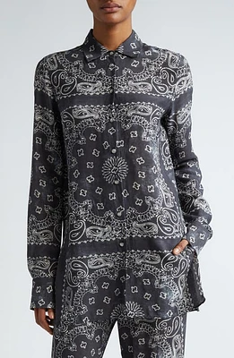 Golden Goose Paisley Print Oversize Button-Up Pajama Shirt Anthracite at Nordstrom,