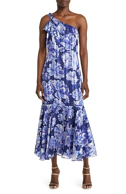 Adelyn Rae Londra Print One-Shoulder Maxi Dress in Navy Floral at Nordstrom, Size Small