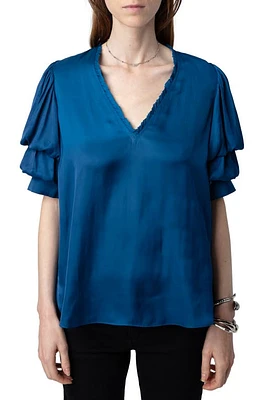 Zadig & Voltaire Taste Bubble Sleeve Satin Top Overseas at Nordstrom,