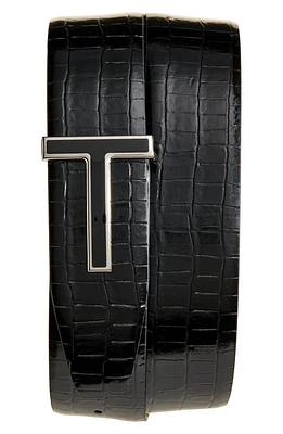 TOM FORD Croc Embossed T-Logo Belt Black at Nordstrom, Eu