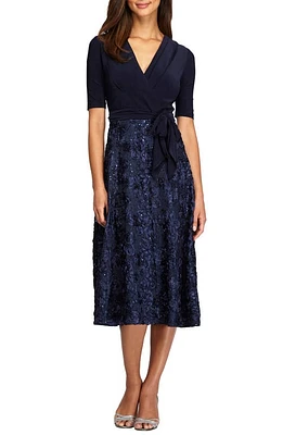 Alex Evenings Embellished Surplice Cocktail Dress Navy at Nordstrom,