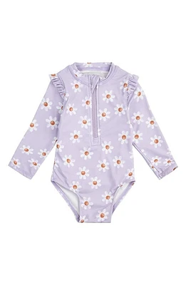 Petit Lem Daisy Long Sleeve One-Piece Rashguard Swimsuit Purple Light at Nordstrom,