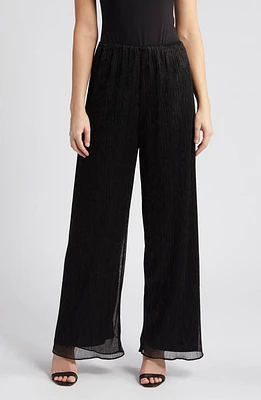 Alex Evenings Layered Metallic Mesh Wide Leg Pants Black at Nordstrom,