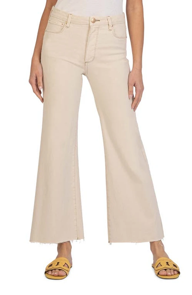 KUT from the Kloth Meg Fab Ab Raw Hem High Waist Ankle Wide Leg Jeans in Ecru at Nordstrom, Size 16Regular