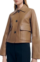 MANGO Crop Leather Shirt Jacket in Light-Brown at Nordstrom, Size Medium