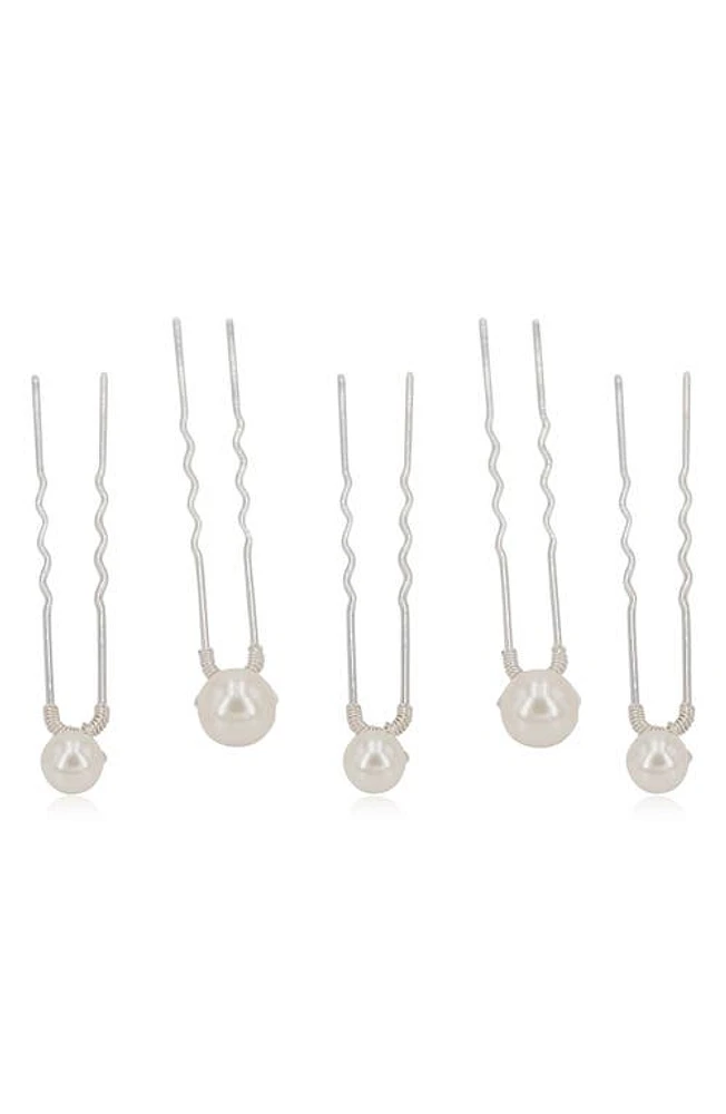 Brides & Hairpins Iva Set of 5 Imitation Pearl Hair Pins in Silver at Nordstrom