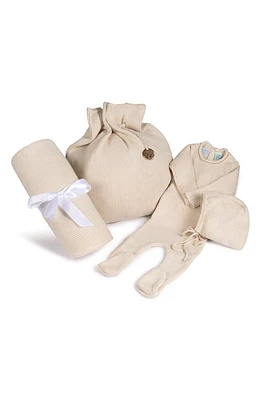 Feltman Brothers Ribbed Knit Footie, Bonnet, Blanket & Gift Bag Set in Ecru at Nordstrom, Size 0-3M